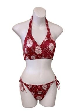 Radio Fiji Red & White Floral Bikini Swim Bathing Suit Sz M